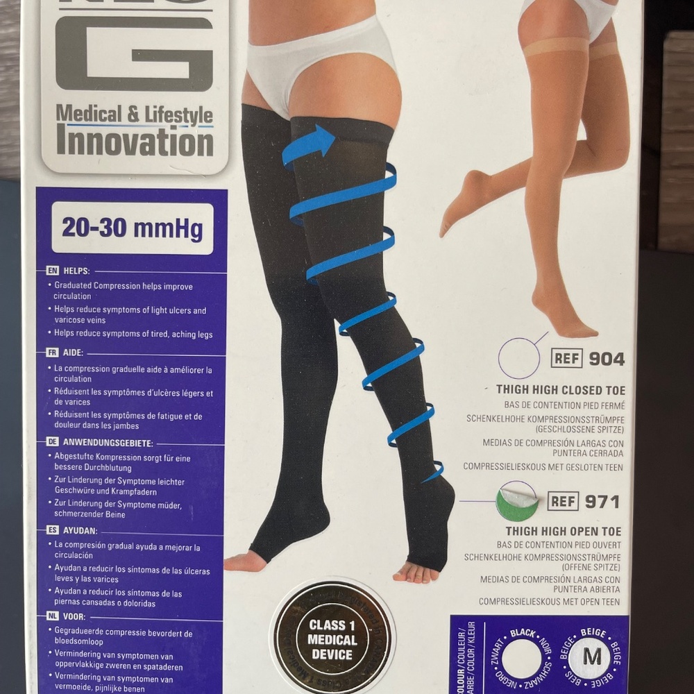 -Beige- Compression thigh high open toe socks...multiple sizes 20-30 mm…